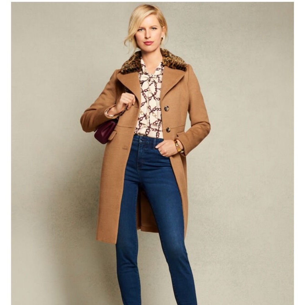 Talbots fur trimmed wool coat